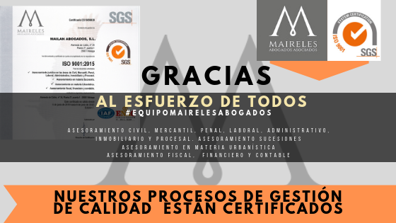 Maireles Abogados consigue la CERTIFICACION CALIDAD ISO 9001
